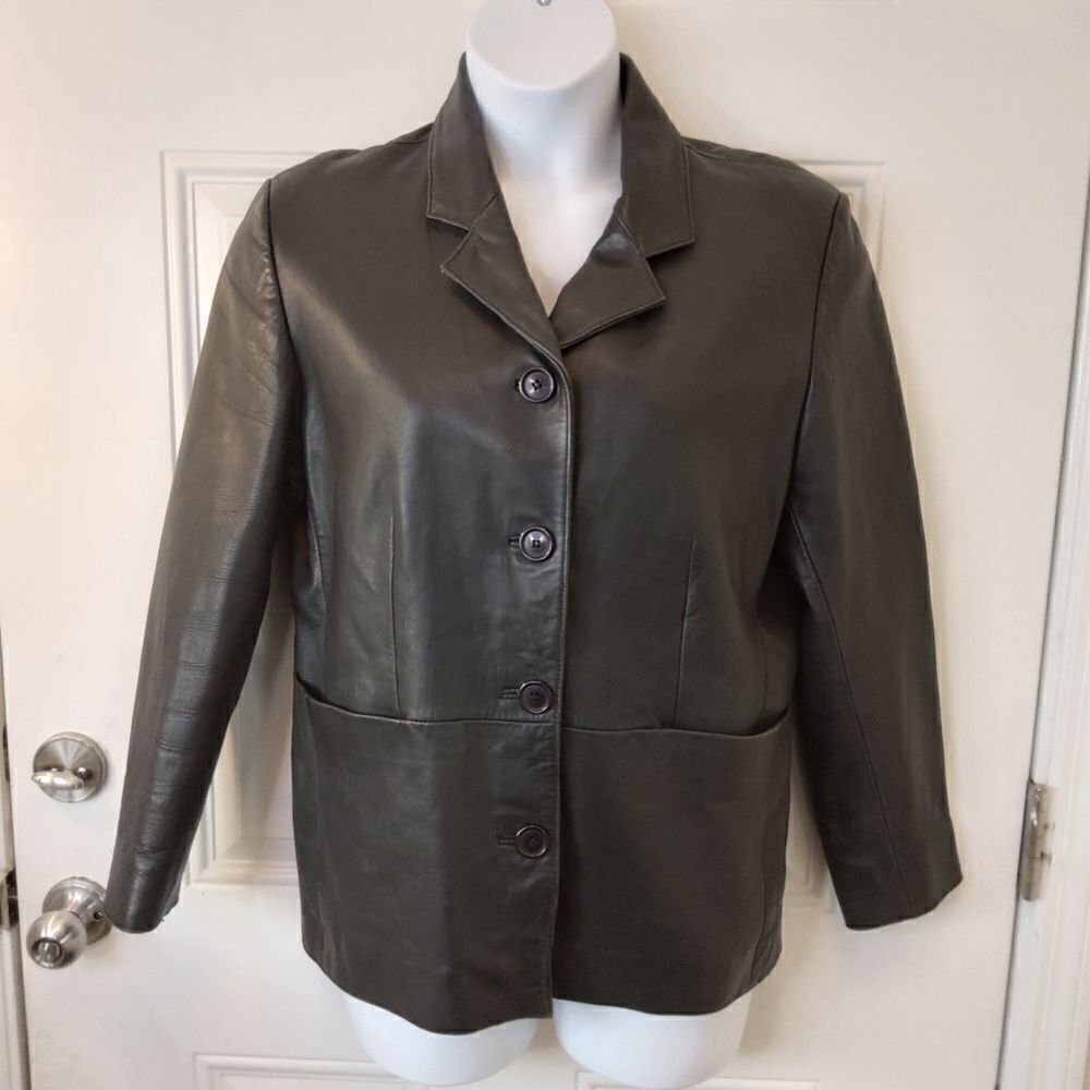 KC Collections black button front leather jacket